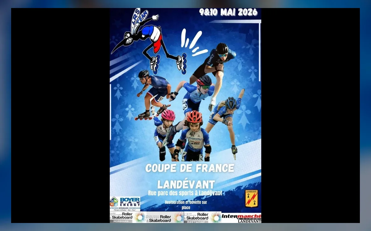 Affiche de la Coupe de France de roller vitesse organisée à Landévant les 9 et 10 mai 2026